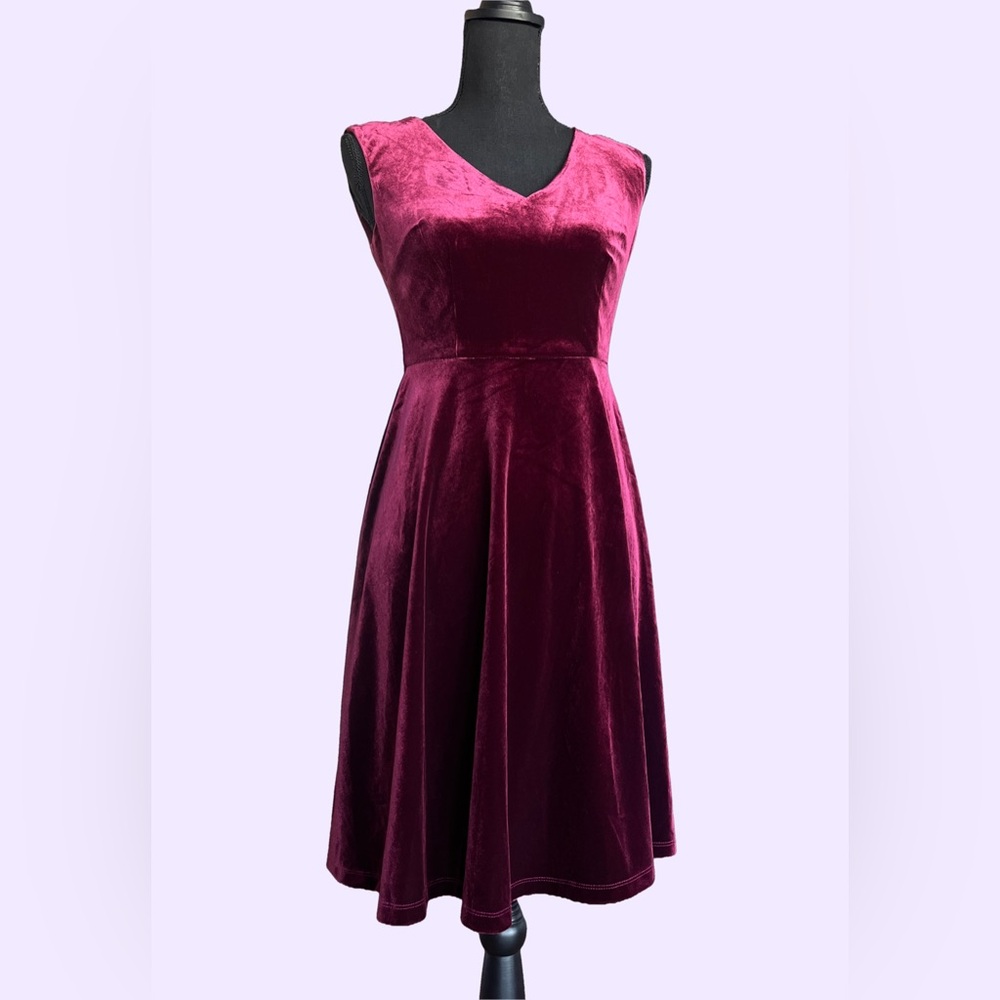 London Style Velvet Burgundy Dress